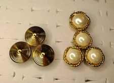 Vintage Set Of  4 Faux Pearl & Set Of 3 Gold Tone Metal Button Covers (7 Total)