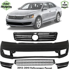 Front Bumper Cover Fascia & Grille Assembly Kit For 2012-2015 Volkswagen Passat