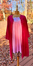 Dan Ellen Snap Button Hot Pink Terry Robe Housecoat w Pale Pink  Lace Gown