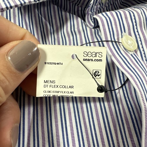 David Taylor Collection Mens Classic Fit Purple Striped Shirt Sz LG 16.5 32-33 - Picture 6 of 7