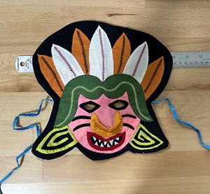 Vintage Kuna Indian Mola Costume Jaguar Mask ~ Folk Art Handmade Panama Masks