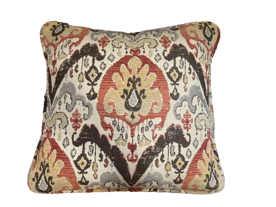 Set of 3 Ikat Damask Tapestry Decorative Feather Throw Pillows Boho Traditional - Image 2 of 4