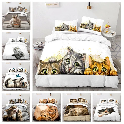 Cats Quilt Duvet Cover Pillowcase Pets Bedding Set Single Double King Size Hot - Picture 2 of 63