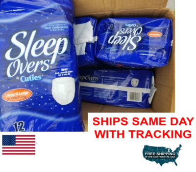 Sleep Overs Cuties 4 Packs of 12 Large/XL Pull-Ons 48 Ct Diapers 60 - 125 Pounds