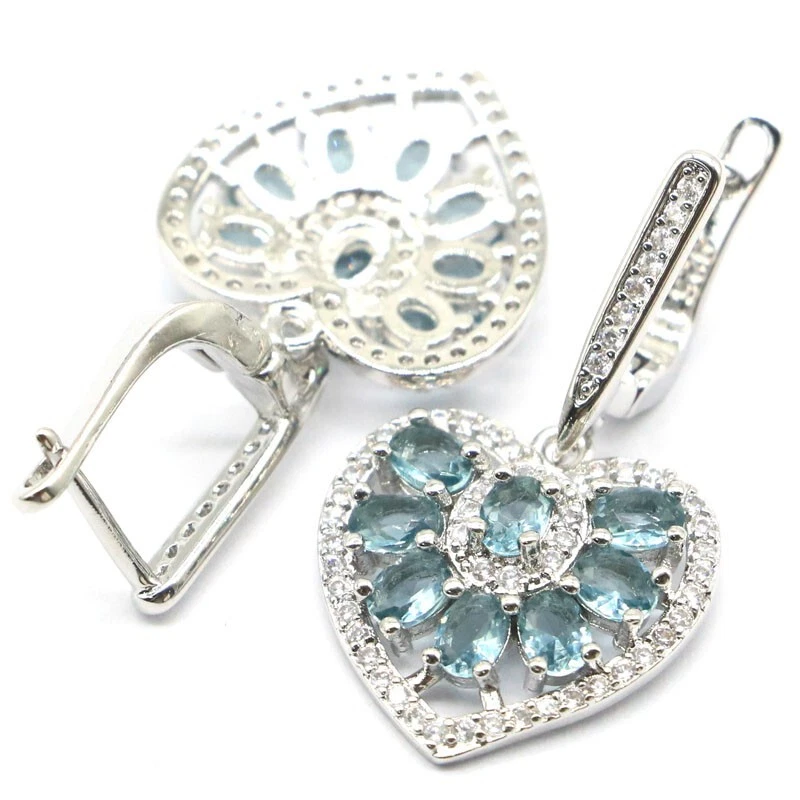 Compra 3 y obtén 1 gratis pendientes de plata presentes con forma de corazón de topacio azul Londres circonita cúbica para mujer Foto 3 de 3