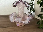 Fenton One Horn Mini Epergne Pink Opalescent Iridized Diamond Lace Plum Crest