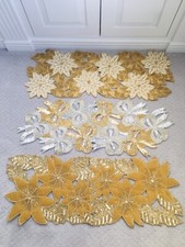 Christmas BEADED Poinsettia or Bows Elegant Table Runner 13x36 NEW