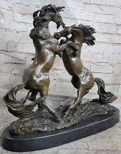 Art Deco Signed Original Two Wild Stallion Fighting Horse Horses Bronze Artwork