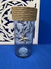 Coastal Blue Glass Vase  Hanging Starfish