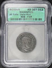 Roman AD 307-312 Maxentius - Ostia Mint AE Follis ICG F-15