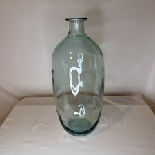 Light Clear Teal Blue Sea Glass Style Tall Vase 15  Wide Base Coastal Tabletop