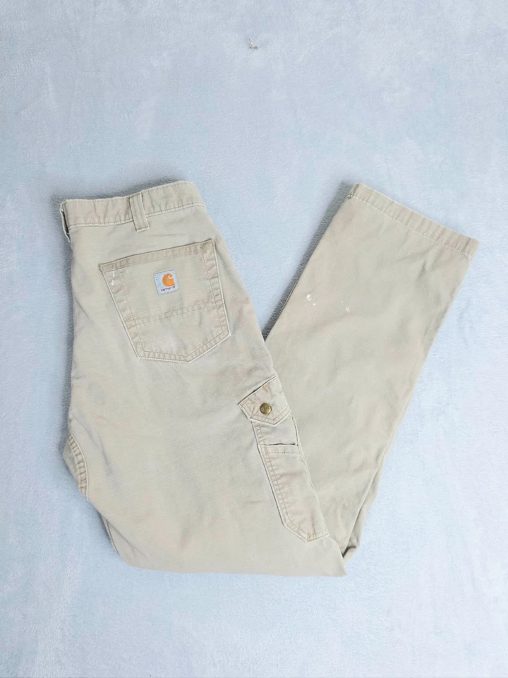 Carhartt Cargo Trousers Mens W32 L28 Beige B342 Double Knee Ripstop Workwear, photo 1 of 5