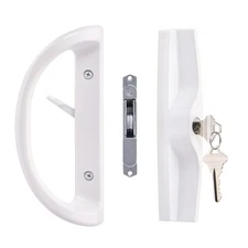 Sliding Patio Door Handle Set with Key Cylinder and Mortise Lock, Full White