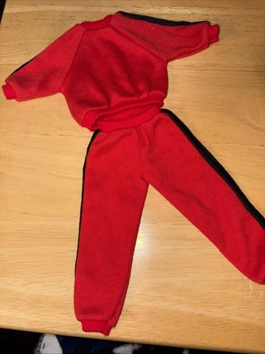 Vintage Barbie Ken/Clone Doll Red Jogging Outfit Black Stripe Sweatshirt Pants