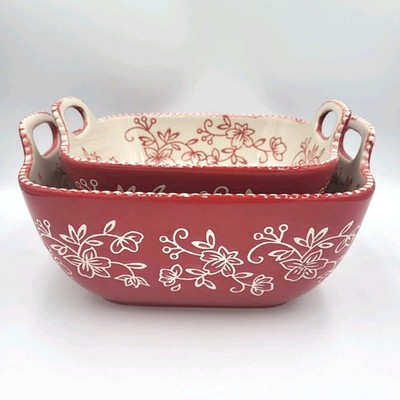 Temptations Tara Floral Lace Handled Bake Serving Dishes, 1 Qt, 2 Qt - Set Of 2