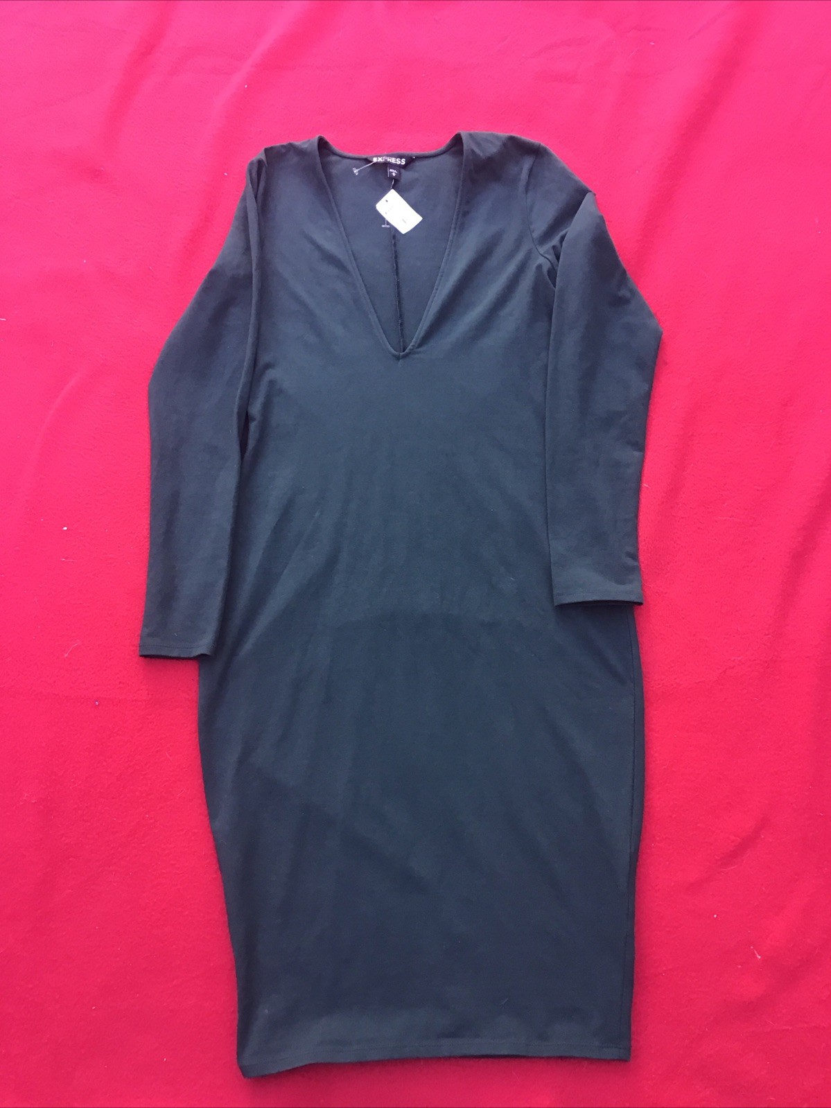 Express Women's Love Sleeve Midi Body Con Dress Dark Green M NWT Long Sleeve