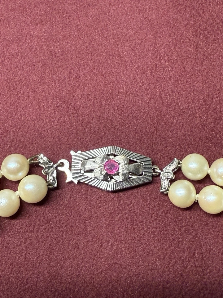 Perlenkette Doppelreihig Geknotet, 750/ WG Schloß & Rubin im Perlenschloss - Bild 4 von 4