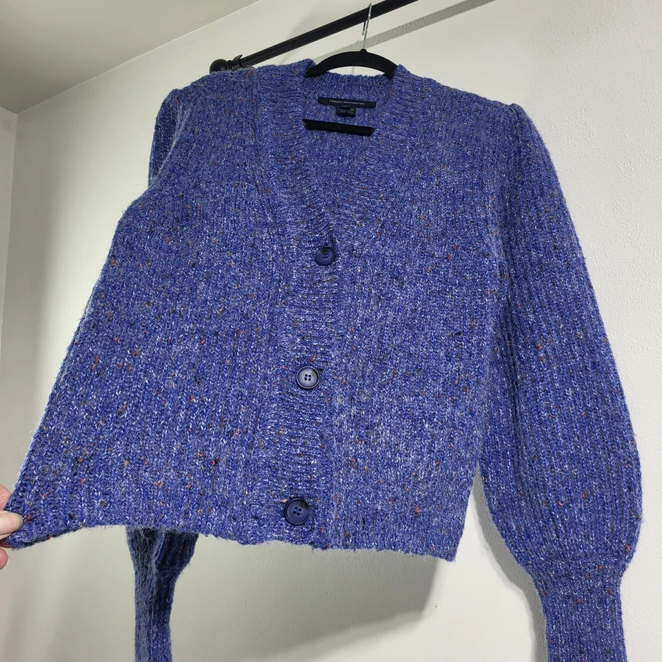 Suéter cárdigan grueso corto mezcla de lana azul French Connection Lge para mujer Foto 2 de 4
