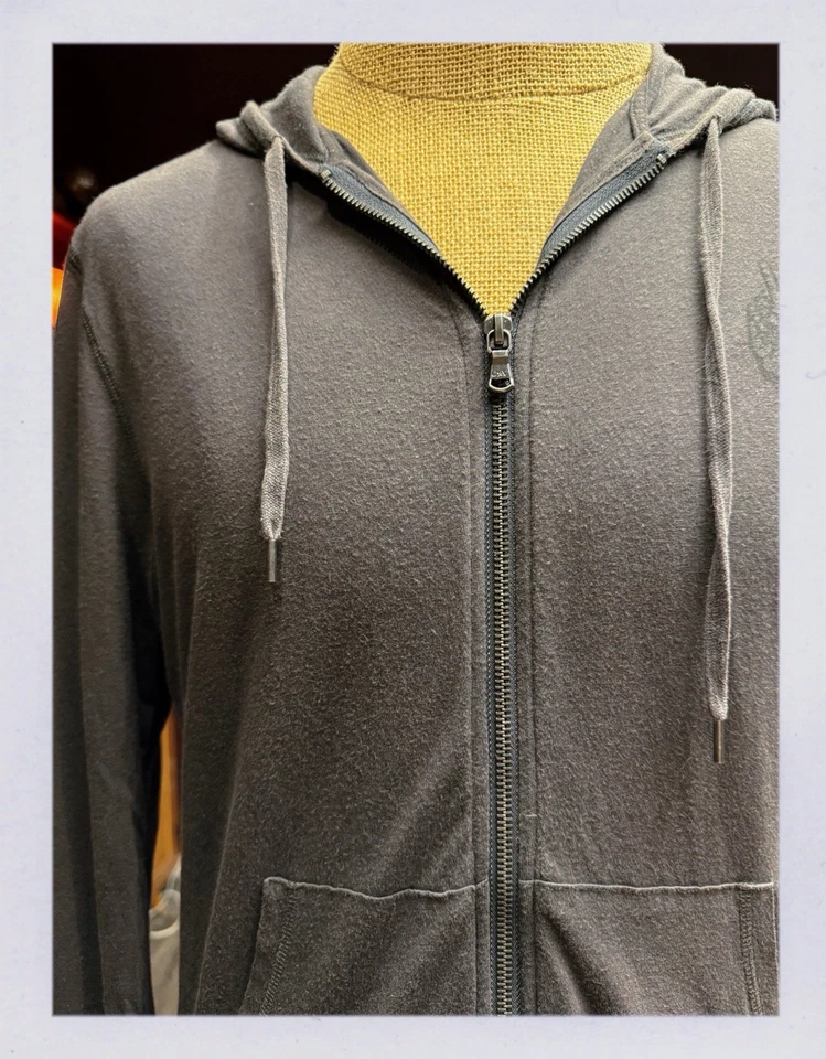 Sudadera con Capucha con Cremallera John Varvatos “PEACE” - Gris Carbón, Comodidad Premium Foto 3 de 4