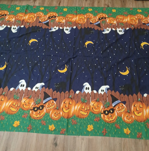 Vtg Avon Halloween Tablecloth 57” x 100” Pumpkin Poppin’ Ghost Black Cat Cotton