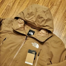 The North Face Down Parka Utility Jacket Men Large Brown Mountain Range New 
