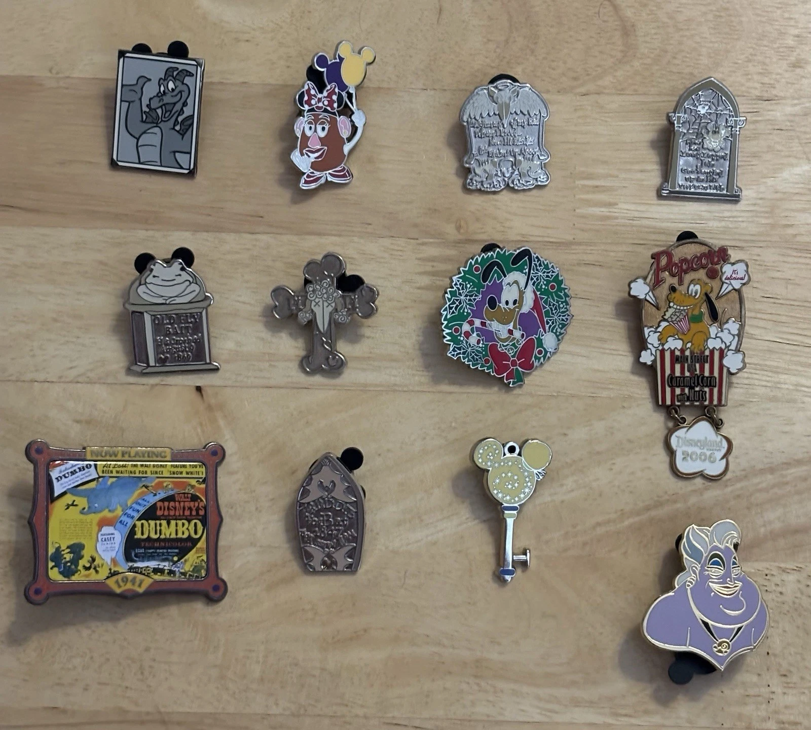 12 Vintage Disney Pins, Pluto, Haunted Mansion, Ursula, Figment, More