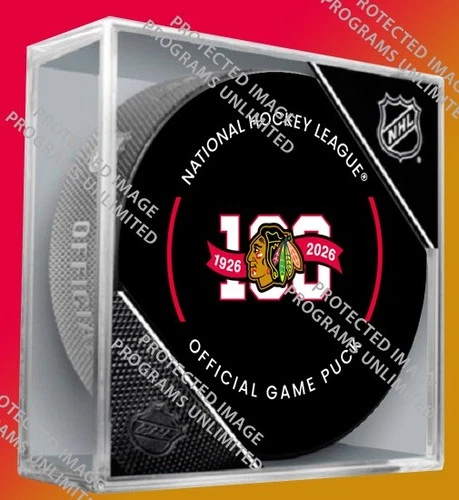 2025 CHICAGO BLACKHAWKS 100TH ANNIVERSARY GAME PUCK CUBED NHL HOCKEY SEALED COA - Picture 3 of 4