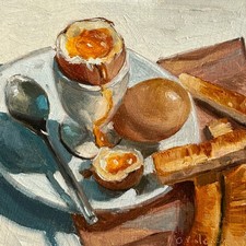 Original Oil Painting Small Breakfast Still Life Egg Art Food Kitchen Art 6x6