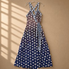 Diane von Furstenberg Samson Wrap Maxi Dress Women's 14 Blue Silk Cute Geometric
