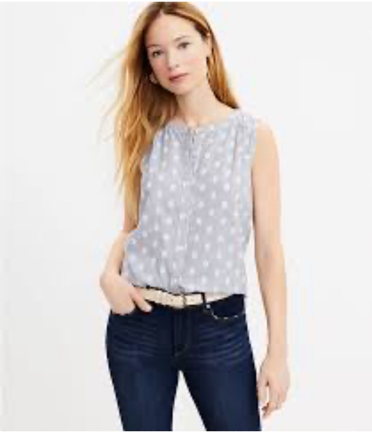 Loft Womens Small Sleeveless Gray White Pinstripe Clip Shirt