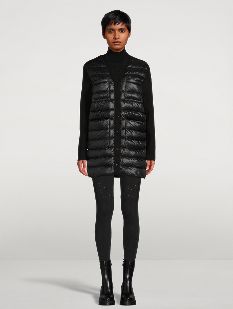 MONCLER - WOMEN'S BELTED KNIT & QUILTED DOWNED HYBRID CARDIGAN - SIZE LARGE