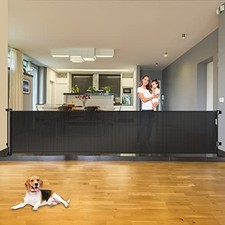 KISKIZ 110 INCH Extra Wide Retractable Baby Dog Gate Large Openings - BLACK