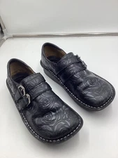 Alegria Womens Alli Black Silver Rose Leather Clog Loafers Shoes Nurse, 36/6