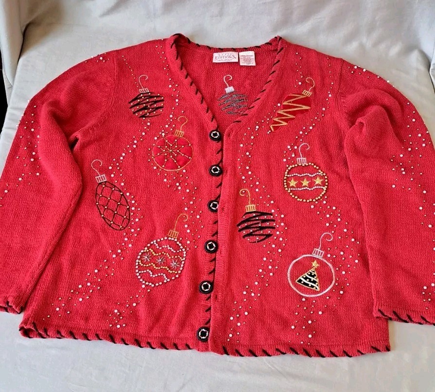 VTG Basic Editions Christmas Sweater Button Up Be… - image 1