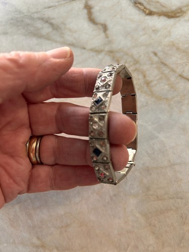 "Impresionante pulsera Pretium Art Deco cristal zafiro azul pasta de diamantes de imitación 7""" - Imagen 3 de 9