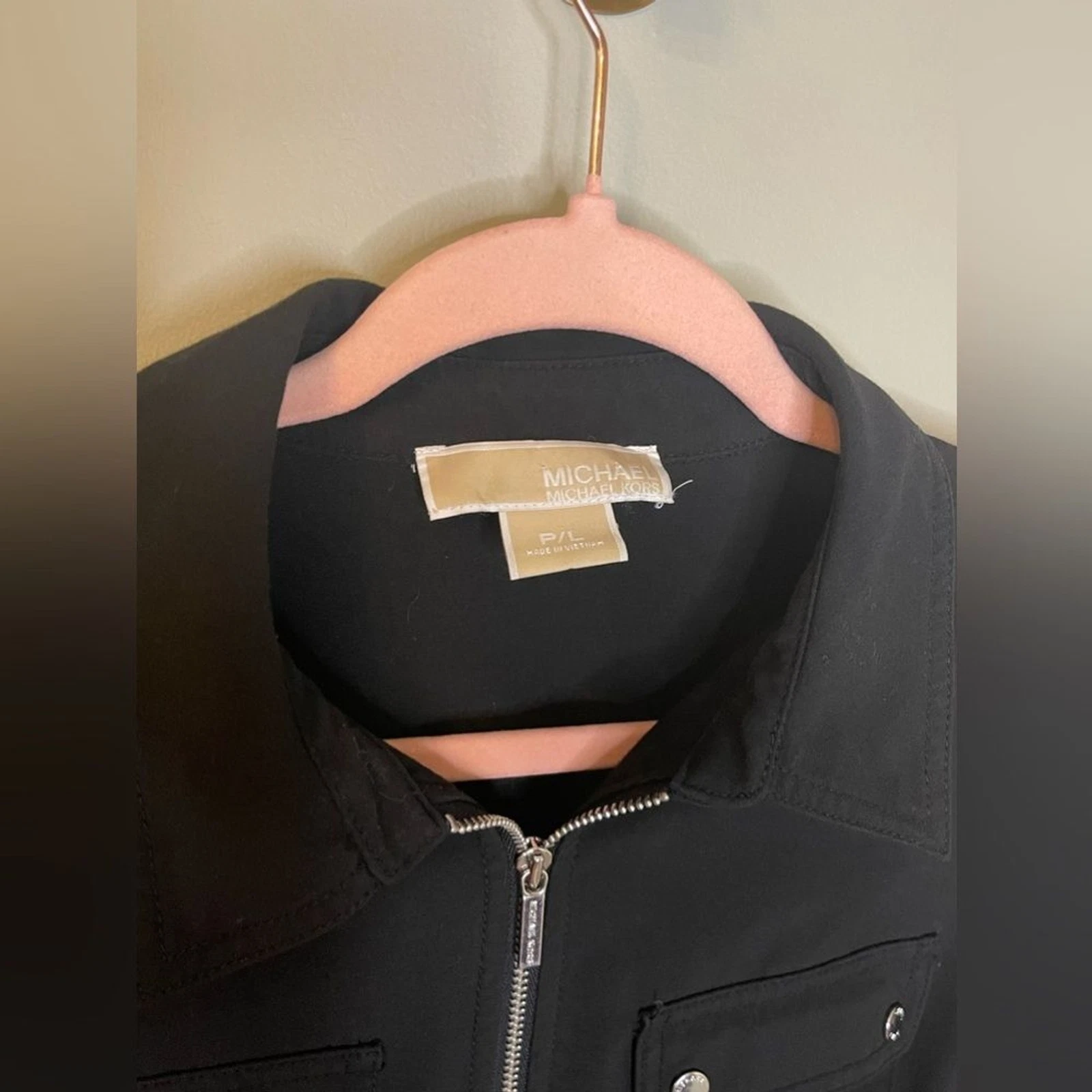 Michael Kors PETITE LARGE ~ Camicia donna nera con cintura abito con cerniera taglia usata in ottime condizioni