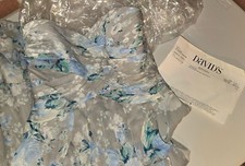 NWT David  s Bridal Long Crinkle Dress Grey/Blue Floral Strapless Size 8