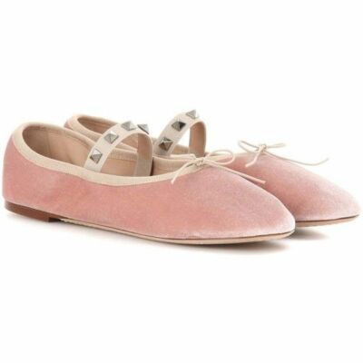VALENTINO GARAVANI Dusty Pink Velvet Ballerina Mary Jane Stud