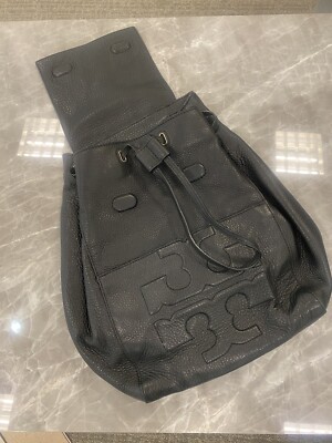 Tory Burch Black Leather Backpack Large T Logo Flap  display picture 2