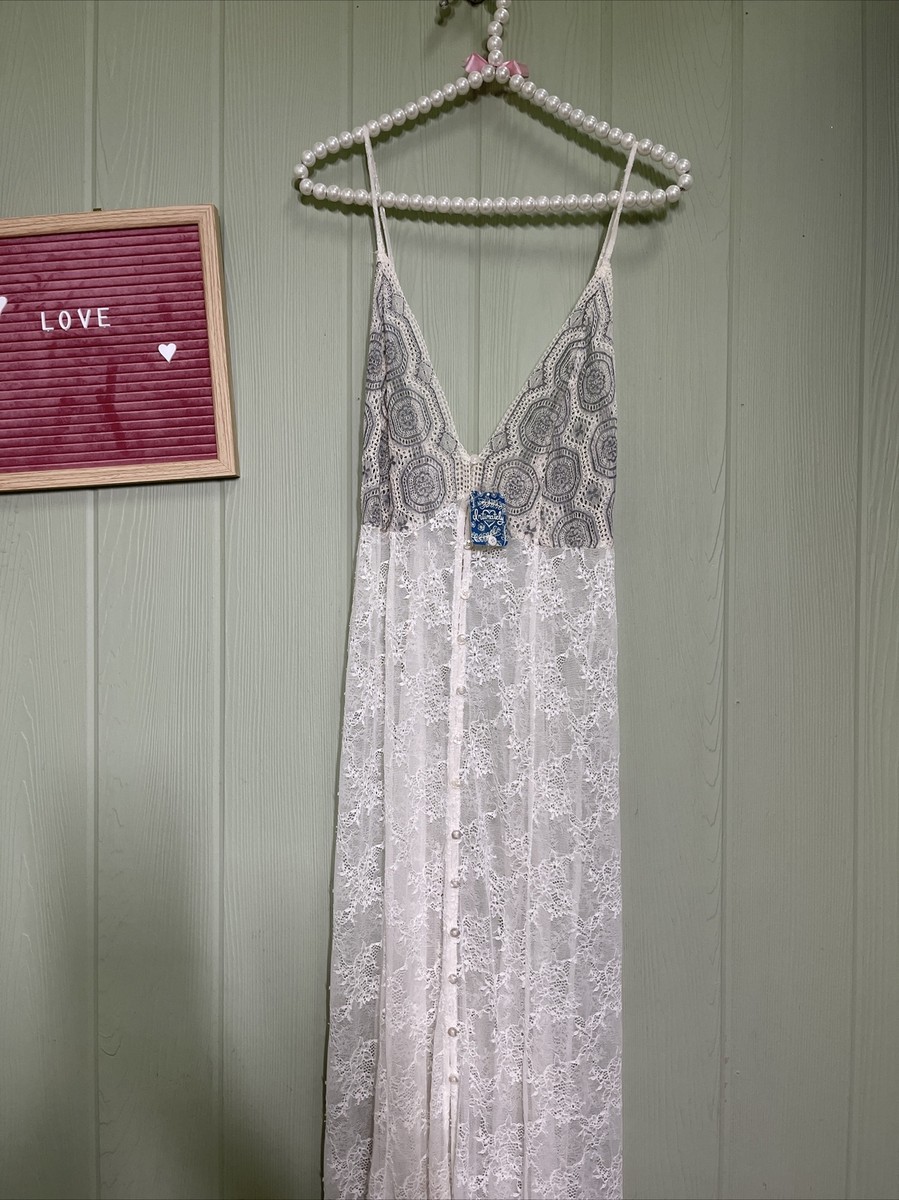 Free People Next to You Button Down Sexy Lace Floral Sheer Maxi Dress M  $148 | eBay
