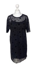 BNWT Nobodys Child Black Flocked Star T-Shirt Dress UK 10 Layered Chiffon Slip