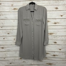 Express Gray Embellished Button Front Shirt Dress Size Small
