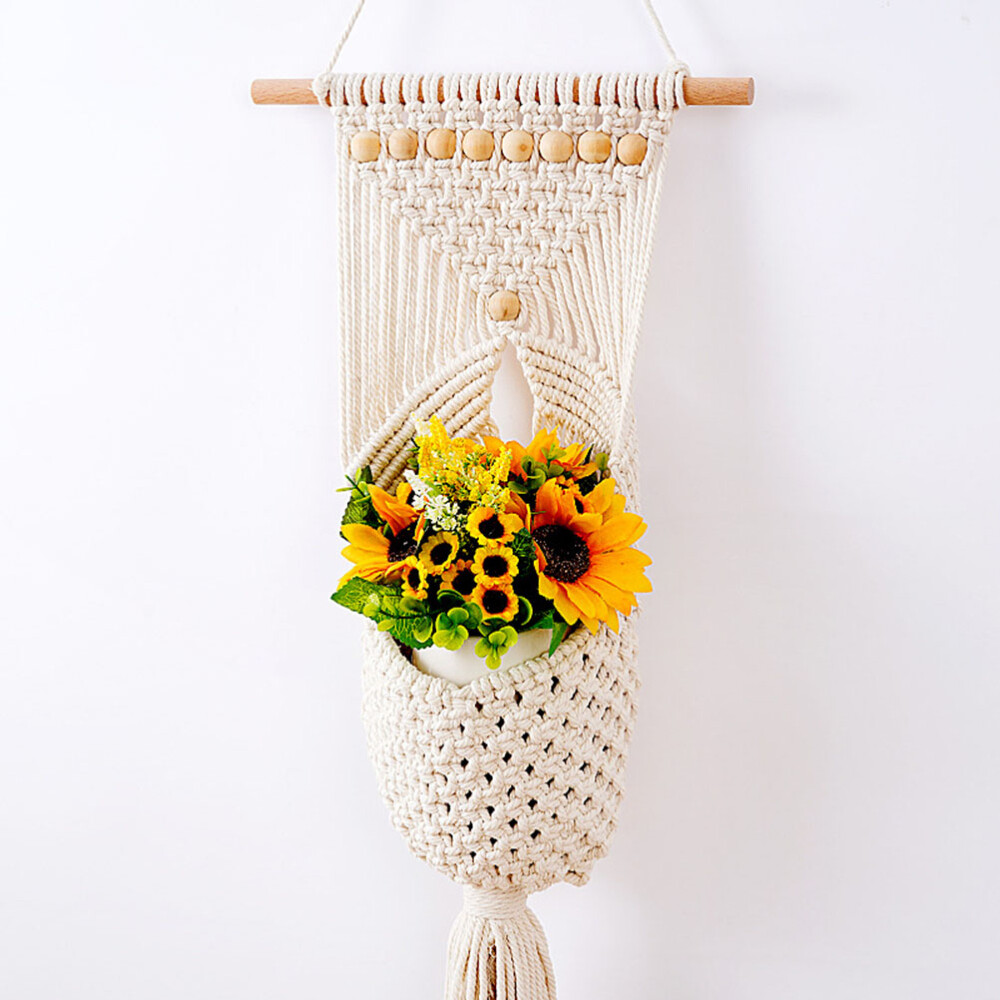 Tassel-Trim Woven Plant Hangers for Storage and Flower Baskets-image
