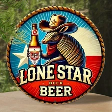 Vintage Lone Star Armadillo Beer Tin Metal Signs Home Décor Wall Art 8x8 
