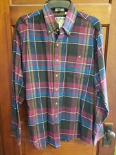 Nwt Vintage Men's Flannel Plaid L Large Red Blue Black Burgundy Button Up Shirt