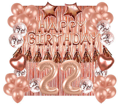 22th Birthday Party Decorations Kit Happy Birthday Banner with Number 22 Birthday Balloons for Birthday Party Supplies 22th Rose Gold Birthday Party Pack 