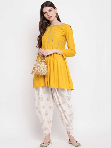 Peplum Kurti With Dhoti Pants Set For 