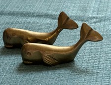 Set of two 3.25&rdquo; Bronze Brass Whale Paperweight , Vintage
