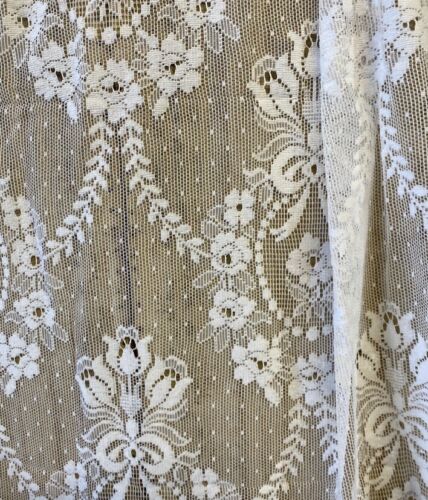 Vintage Laura Ashley Victorian Ribbons Design White Cotton Lace Curtain 53”/63” - Picture 3 of 17