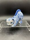 Bombay Vintage Crouching Kitten Blue White Porcelain Cat Figurine